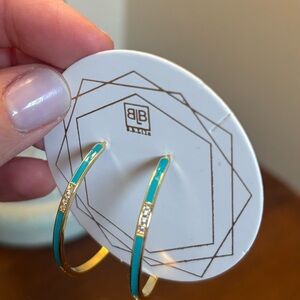 Gold-Tone Teal Enamel Hoop Earrings with Crystal Accents. NEW!